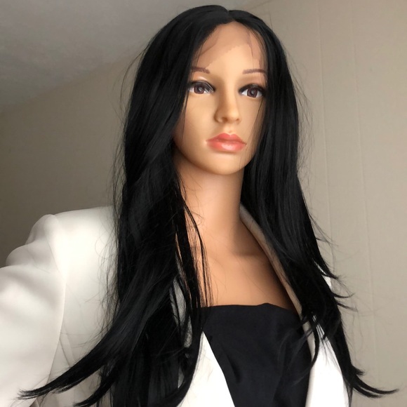 NWT 22” Swiss Lace front pure black human blended mixed straight wig